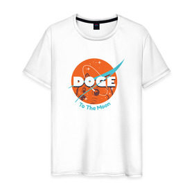 Мужская футболка хлопок с принтом Doge NASA в Кировске, 100% хлопок | прямой крой, круглый вырез горловины, длина до линии бедер, слегка спущенное плечо. | smile | космос | лайка | луна | собака | улыбка