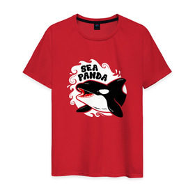 Мужская футболка хлопок с принтом Морская панда в Кировске, 100% хлопок | прямой крой, круглый вырез горловины, длина до линии бедер, слегка спущенное плечо. | Тематика изображения на принте: panda | животные | касатка | море | океан | рыба