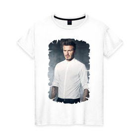 Женская футболка хлопок с принтом David Beckham в Кировске, 100% хлопок | прямой крой, круглый вырез горловины, длина до линии бедер, слегка спущенное плечо | david beckham | англия | дэвид бекхэм | лига чемпионов | мадрид | мю | реал | футбол