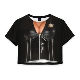 Женская футболка 3D укороченная с принтом Костюм шерифа в Кировске, 100% полиэстер | круглая горловина, длина футболки до линии талии, рукава с отворотами | год | грудь | костюм | новый | ролевые | тело | шериф
