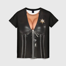 Женская футболка 3D с принтом Костюм шерифа в Кировске, 100% полиэфир ( синтетическое хлопкоподобное полотно) | прямой крой, круглый вырез горловины, длина до линии бедер | Тематика изображения на принте: год | грудь | костюм | новый | ролевые | тело | шериф