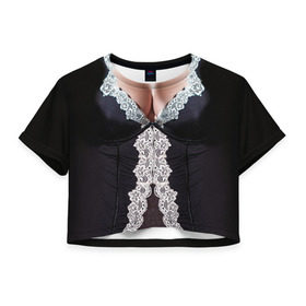 Женская футболка 3D укороченная с принтом Костюм горничной в Кировске, 100% полиэстер | круглая горловина, длина футболки до линии талии, рукава с отворотами | год | горничная | грудь | домработница | костюм | новый | ролевые | тело