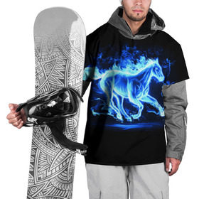 Накидка на куртку 3D с принтом Ледяной конь в Кировске, 100% полиэстер |  | Тематика изображения на принте: арт | лёд | лошадь | огонь | пламя