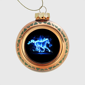 Стеклянный ёлочный шар с принтом Ледяной конь в Кировске, Стекло | Диаметр: 80 мм | Тематика изображения на принте: арт | лёд | лошадь | огонь | пламя