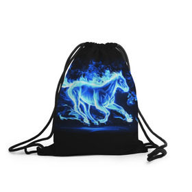 Рюкзак-мешок 3D с принтом Ледяной конь в Кировске, 100% полиэстер | плотность ткани — 200 г/м2, размер — 35 х 45 см; лямки — толстые шнурки, застежка на шнуровке, без карманов и подкладки | Тематика изображения на принте: арт | лёд | лошадь | огонь | пламя