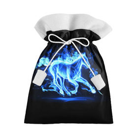 Подарочный 3D мешок с принтом Ледяной конь в Кировске, 100% полиэстер | Размер: 29*39 см | Тематика изображения на принте: арт | лёд | лошадь | огонь | пламя