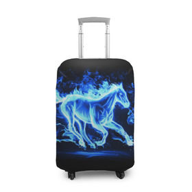 Чехол для чемодана 3D с принтом Ледяной конь в Кировске, 86% полиэфир, 14% спандекс | двустороннее нанесение принта, прорези для ручек и колес | арт | лёд | лошадь | огонь | пламя