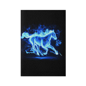 Обложка для паспорта матовая кожа с принтом Ледяной конь в Кировске, натуральная матовая кожа | размер 19,3 х 13,7 см; прозрачные пластиковые крепления | Тематика изображения на принте: арт | лёд | лошадь | огонь | пламя