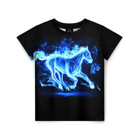 Детская футболка 3D с принтом Ледяной конь в Кировске, 100% гипоаллергенный полиэфир | прямой крой, круглый вырез горловины, длина до линии бедер, чуть спущенное плечо, ткань немного тянется | Тематика изображения на принте: арт | лёд | лошадь | огонь | пламя