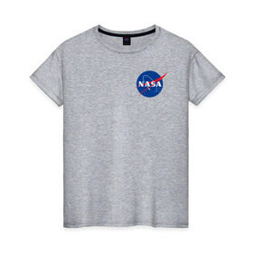 Женская футболка хлопок с принтом NASA в Кировске, 100% хлопок | прямой крой, круглый вырез горловины, длина до линии бедер, слегка спущенное плечо | астронавты | космос | наса