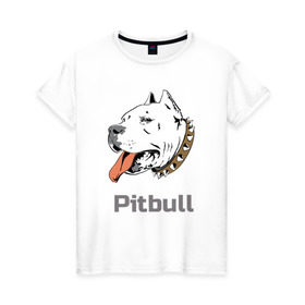 Женская футболка хлопок с принтом Питбуль в Кировске, 100% хлопок | прямой крой, круглый вырез горловины, длина до линии бедер, слегка спущенное плечо | Тематика изображения на принте: пес | собака