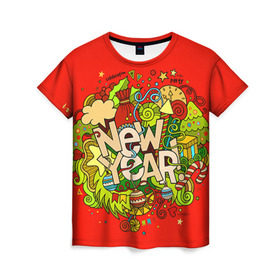 Женская футболка 3D с принтом New Year в Кировске, 100% полиэфир ( синтетическое хлопкоподобное полотно) | прямой крой, круглый вырез горловины, длина до линии бедер | 2016 | new year | год | новогодний | новый | подарок | с новым годом
