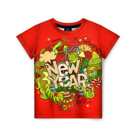 Детская футболка 3D с принтом New Year в Кировске, 100% гипоаллергенный полиэфир | прямой крой, круглый вырез горловины, длина до линии бедер, чуть спущенное плечо, ткань немного тянется | 2016 | new year | год | новогодний | новый | подарок | с новым годом
