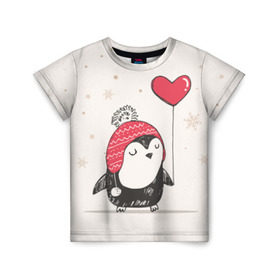Детская футболка 3D с принтом Пингвин с шариком в Кировске, 100% гипоаллергенный полиэфир | прямой крой, круглый вырез горловины, длина до линии бедер, чуть спущенное плечо, ткань немного тянется | пингвин