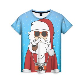 Женская футболка 3D с принтом Дед мороз в Кировске, 100% полиэфир ( синтетическое хлопкоподобное полотно) | прямой крой, круглый вырез горловины, длина до линии бедер | 2016 | christmas | hipster | new year | дед мороз | животные | нг | новый год | рождество | с новым годом | санта | хипстер