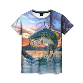 Женская футболка 3D с принтом Рыба в Кировске, 100% полиэфир ( синтетическое хлопкоподобное полотно) | прямой крой, круглый вырез горловины, длина до линии бедер | fishing | рыба | рыбак | рыбалка | туризм