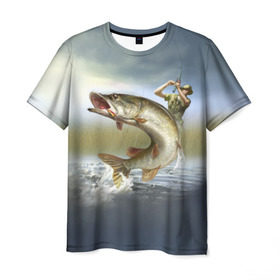 Мужская футболка 3D с принтом Щука в Кировске, 100% полиэфир | прямой крой, круглый вырез горловины, длина до линии бедер | fishing | рыба | рыбак | рыбалка | туризм | щука