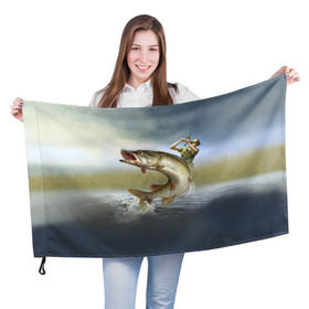 Флаг 3D с принтом Щука в Кировске, 100% полиэстер | плотность ткани — 95 г/м2, размер — 67 х 109 см. Принт наносится с одной стороны | fishing | рыба | рыбак | рыбалка | туризм | щука