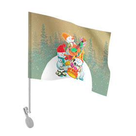 Флаг для автомобиля с принтом Снеговики в Кировске, 100% полиэстер | Размер: 30*21 см | 2016 | год | новый | открытка | ретро | с новым годом | снеговик | советский | ссср