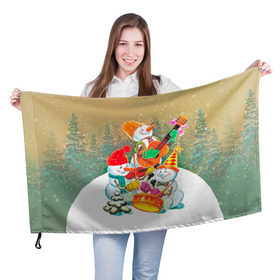 Флаг 3D с принтом Снеговики в Кировске, 100% полиэстер | плотность ткани — 95 г/м2, размер — 67 х 109 см. Принт наносится с одной стороны | 2016 | год | новый | открытка | ретро | с новым годом | снеговик | советский | ссср