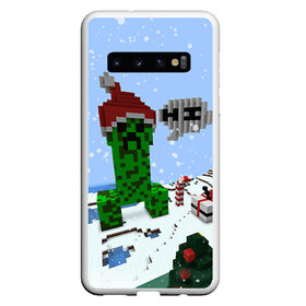 Чехол для Samsung Galaxy S10 с принтом Minecraft в Кировске, Силикон | Область печати: задняя сторона чехла, без боковых панелей | creeper | крипер | майнкрафт | новогодний