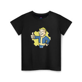 Детская футболка хлопок с принтом Vault Boy в Кировске, 100% хлопок | круглый вырез горловины, полуприлегающий силуэт, длина до линии бедер | boy | fallout | pip | vault | vault boyубежище | фаллаут