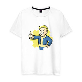 Мужская футболка хлопок с принтом Vault Boy в Кировске, 100% хлопок | прямой крой, круглый вырез горловины, длина до линии бедер, слегка спущенное плечо. | boy | fallout | pip | vault | vault boyубежище | фаллаут