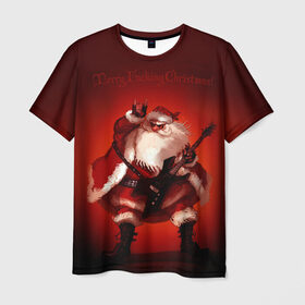 Мужская футболка 3D с принтом Дед мороз рокер в Кировске, 100% полиэфир | прямой крой, круглый вырез горловины, длина до линии бедер | heavy metal | rock | santa claus | дед мороз | рок | с новым годом | санта | санта клаус