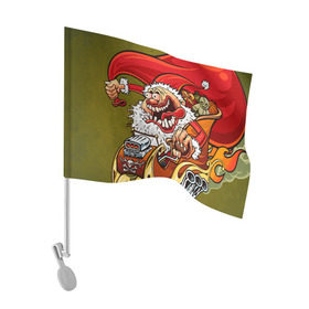 Флаг для автомобиля с принтом Дед мороз рокер в Кировске, 100% полиэстер | Размер: 30*21 см | heavy metal | rock | santa claus | дед мороз | рок | с новым годом | санта | санта клаус