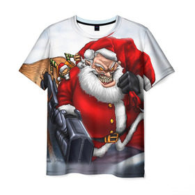 Мужская футболка 3D с принтом Дед мороз рокер в Кировске, 100% полиэфир | прямой крой, круглый вырез горловины, длина до линии бедер | heavy metal | rock | santa claus | дед мороз | рок | с новым годом | санта | санта клаус