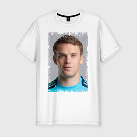 Мужская футболка премиум с принтом Manuel Neuer (retro style) в Кировске, 92% хлопок, 8% лайкра | приталенный силуэт, круглый вырез ворота, длина до линии бедра, короткий рукав | бавария
