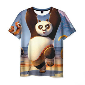 Мужская футболка 3D с принтом Кунг фу панда в Кировске, 100% полиэфир | прямой крой, круглый вырез горловины, длина до линии бедер | kung fu | kung fu panda | panda | кунг фу | кунг фу панда | кунгфу | панда. кунг фу | по