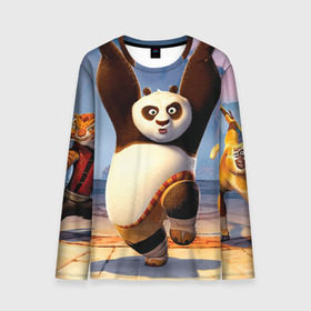 Мужской лонгслив 3D с принтом Кунг фу панда в Кировске, 100% полиэстер | длинные рукава, круглый вырез горловины, полуприлегающий силуэт | kung fu | kung fu panda | panda | кунг фу | кунг фу панда | кунгфу | панда. кунг фу | по