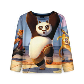 Детский лонгслив 3D с принтом Кунг фу панда в Кировске, 100% полиэстер | длинные рукава, круглый вырез горловины, полуприлегающий силуэт
 | Тематика изображения на принте: kung fu | kung fu panda | panda | кунг фу | кунг фу панда | кунгфу | панда. кунг фу | по