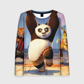 Женский лонгслив 3D с принтом Кунг фу панда в Кировске, 100% полиэстер | длинные рукава, круглый вырез горловины, полуприлегающий силуэт | kung fu | kung fu panda | panda | кунг фу | кунг фу панда | кунгфу | панда. кунг фу | по