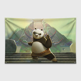 Флаг-баннер с принтом Кунг фу панда в Кировске, 100% полиэстер | размер 67 х 109 см, плотность ткани — 95 г/м2; по краям флага есть четыре люверса для крепления | kung fu | kung fu panda | panda | кунг фу | кунг фу панда | кунгфу | панда. кунг фу | по