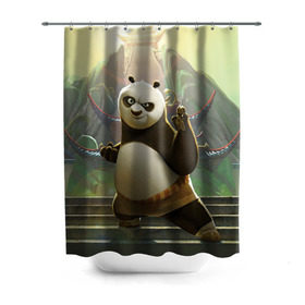 Штора 3D для ванной с принтом Кунг фу панда в Кировске, 100% полиэстер | плотность материала — 100 г/м2. Стандартный размер — 146 см х 180 см. По верхнему краю — пластиковые люверсы для креплений. В комплекте 10 пластиковых колец | kung fu | kung fu panda | panda | кунг фу | кунг фу панда | кунгфу | панда. кунг фу | по