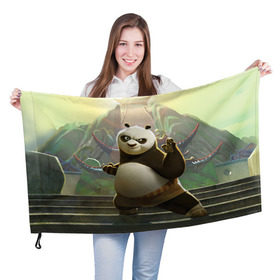 Флаг 3D с принтом Кунг фу панда в Кировске, 100% полиэстер | плотность ткани — 95 г/м2, размер — 67 х 109 см. Принт наносится с одной стороны | kung fu | kung fu panda | panda | кунг фу | кунг фу панда | кунгфу | панда. кунг фу | по