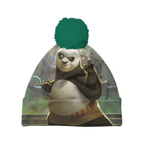 Шапка 3D c помпоном с принтом Кунг фу панда в Кировске, 100% полиэстер | универсальный размер, печать по всей поверхности изделия | kung fu | kung fu panda | panda | кунг фу | кунг фу панда | кунгфу | панда. кунг фу | по