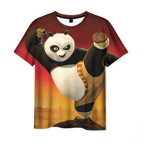 Мужская футболка 3D с принтом Кунг фу панда в Кировске, 100% полиэфир | прямой крой, круглый вырез горловины, длина до линии бедер | kung fu | kung fu panda | panda | кунг фу | кунг фу панда | кунгфу | панда. кунг фу | по