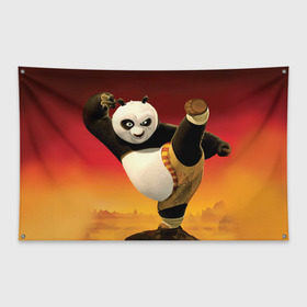 Флаг-баннер с принтом Кунг фу панда в Кировске, 100% полиэстер | размер 67 х 109 см, плотность ткани — 95 г/м2; по краям флага есть четыре люверса для крепления | Тематика изображения на принте: kung fu | kung fu panda | panda | кунг фу | кунг фу панда | кунгфу | панда. кунг фу | по