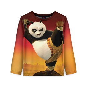 Детский лонгслив 3D с принтом Кунг фу панда в Кировске, 100% полиэстер | длинные рукава, круглый вырез горловины, полуприлегающий силуэт
 | kung fu | kung fu panda | panda | кунг фу | кунг фу панда | кунгфу | панда. кунг фу | по