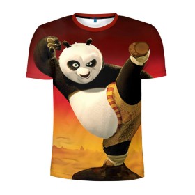 Мужская футболка 3D спортивная с принтом Кунг фу панда в Кировске, 100% полиэстер с улучшенными характеристиками | приталенный силуэт, круглая горловина, широкие плечи, сужается к линии бедра | Тематика изображения на принте: kung fu | kung fu panda | panda | кунг фу | кунг фу панда | кунгфу | панда. кунг фу | по