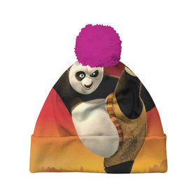 Шапка 3D c помпоном с принтом Кунг фу панда в Кировске, 100% полиэстер | универсальный размер, печать по всей поверхности изделия | Тематика изображения на принте: kung fu | kung fu panda | panda | кунг фу | кунг фу панда | кунгфу | панда. кунг фу | по