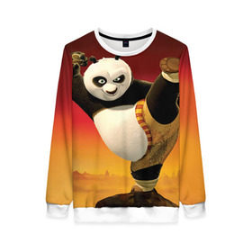 Женский свитшот 3D с принтом Кунг фу панда в Кировске, 100% полиэстер с мягким внутренним слоем | круглый вырез горловины, мягкая резинка на манжетах и поясе, свободная посадка по фигуре | kung fu | kung fu panda | panda | кунг фу | кунг фу панда | кунгфу | панда. кунг фу | по