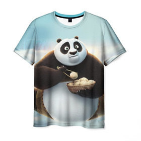 Мужская футболка 3D с принтом Кунг фу панда в Кировске, 100% полиэфир | прямой крой, круглый вырез горловины, длина до линии бедер | панда