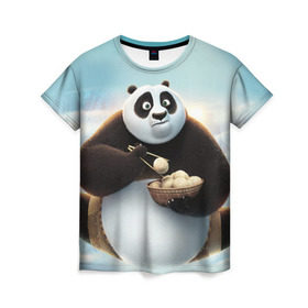 Женская футболка 3D с принтом Кунг фу панда в Кировске, 100% полиэфир ( синтетическое хлопкоподобное полотно) | прямой крой, круглый вырез горловины, длина до линии бедер | панда