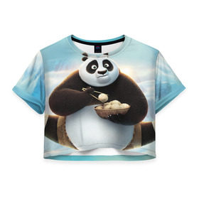 Женская футболка 3D укороченная с принтом Кунг фу панда в Кировске, 100% полиэстер | круглая горловина, длина футболки до линии талии, рукава с отворотами | Тематика изображения на принте: панда