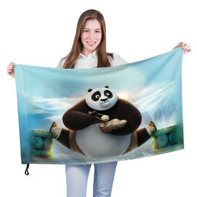 Флаг 3D с принтом Кунг фу панда в Кировске, 100% полиэстер | плотность ткани — 95 г/м2, размер — 67 х 109 см. Принт наносится с одной стороны | панда