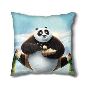 Подушка 3D с принтом Кунг фу панда в Кировске, наволочка – 100% полиэстер, наполнитель – холлофайбер (легкий наполнитель, не вызывает аллергию). | состоит из подушки и наволочки. Наволочка на молнии, легко снимается для стирки | Тематика изображения на принте: панда